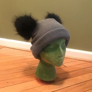 Sierra Gray Hat with Fury PomPoms